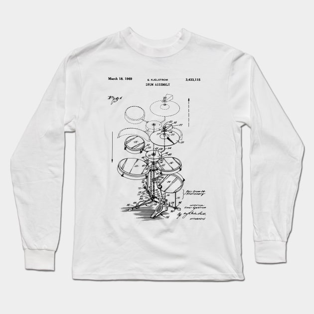 Drummer Gift Idea - Drum Assembly Kit Blueprint Long Sleeve T-Shirt by MadebyDesign